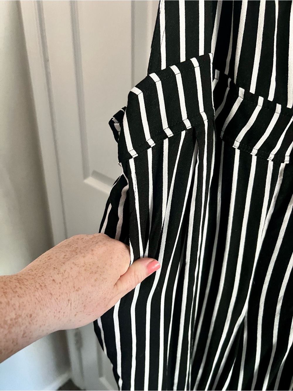 Torrid NWT Black and White Vertical Stripe Wide-Leg Jumpsuit - Picture 6 of 9